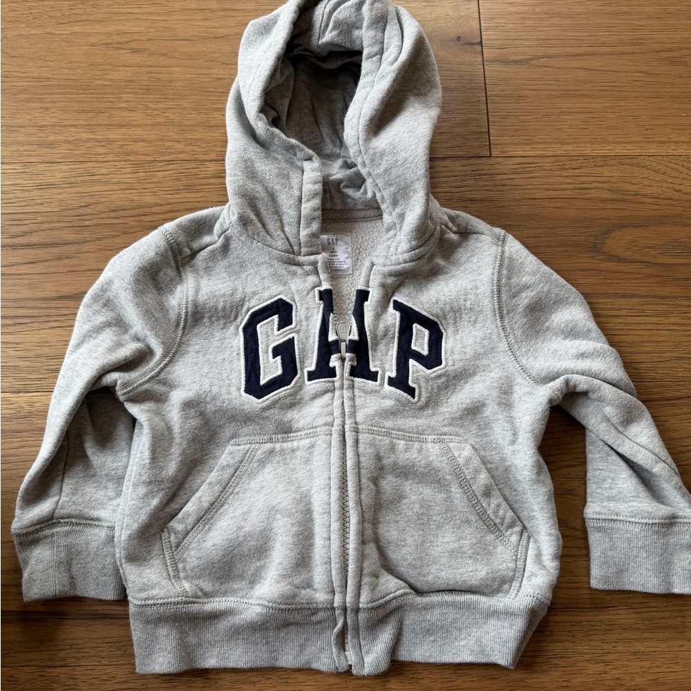 GAP 2T baby gap baby toddler kids navy blue Gray fleece lined Hood jacket coat